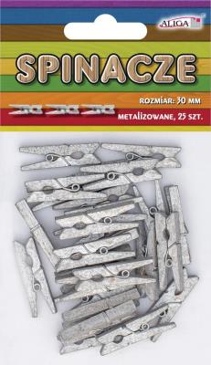 Opakowanie Spinacze drewniane srebrne metalizowane 3cm 25szt