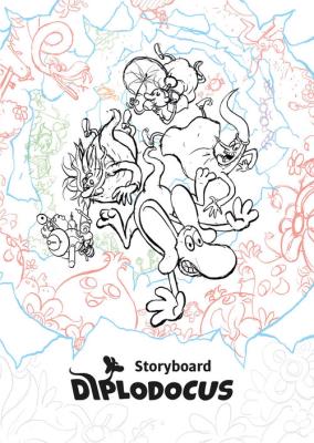 Storyboard Diplodocus. Autor: Wojtek Wawszczyk, Lew Leśniak Tomasz, Michał Śledziński, Kuba Tarkowski, Oleksicki Marek, Janusz Ord. SmakLiter.pl Okładka książki Storyboard Diplodocus