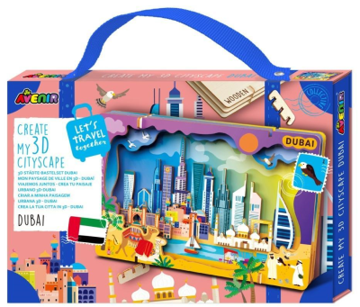 Stwórz pejzaż miejski Dubaj - puzzle drewniane 3D. Wydawca: AVENIR. SmakLiter.pl Opakowanie Stwórz pejzaż miejski Dubaj - puzzle drewniane 3D