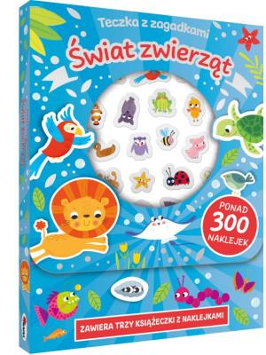 Okładka książki Świat zwierząt. Teczka z zagadkami ( 3 książeczki + wypukłe naklejki)