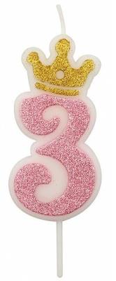 Opakowanie Świeczka 3 różowa 6,8cm PARTY GO