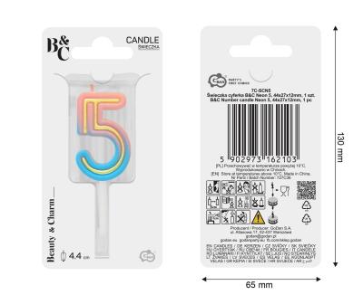 Opakowanie Świeczka B&C cyferka 5 neon