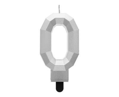 Opakowanie Świeczka cyferka 0 - Diament metalik srebrny 7,6cm