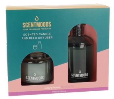 Świeczka i dyfuzor zapachowy Secrets. Wydawca: ScentMoods. SmakLiter.pl Opakowanie Świeczka i dyfuzor zapachowy Secrets