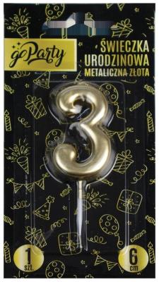 Opakowanie Świeczka urodzinowa 3 Metaliczna złota
