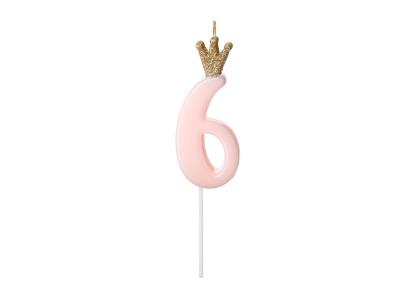 Opakowanie Świeczka urodzinowa 6 jasny różowy 9,5cm
