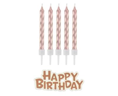 Opakowanie Świeczki B&C Happy Birthday różowo-złote 16szt