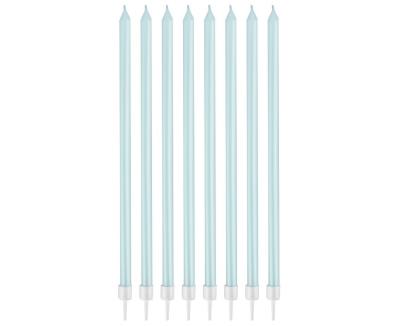 Opakowanie Świeczki perłowe jasnoniebieskie 15cm 8szt
