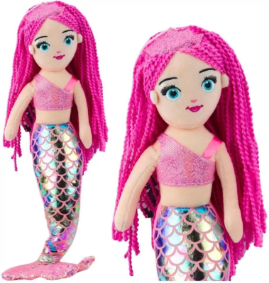 Opakowanie Syrenka pluszowa ogon holograficzny różowa 48cm