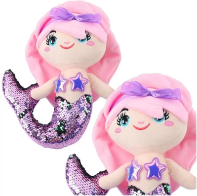 Opakowanie Syrenka pluszowa z ogonem w cekiny fioletowa 28cm