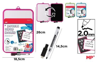 Opakowanie Tablica biała dwustronna z markerem 18,5x26cm MIX