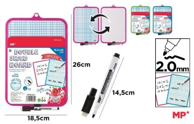 Opakowanie Tablica biała dwustronna z markerem 18,5x26cm MIX