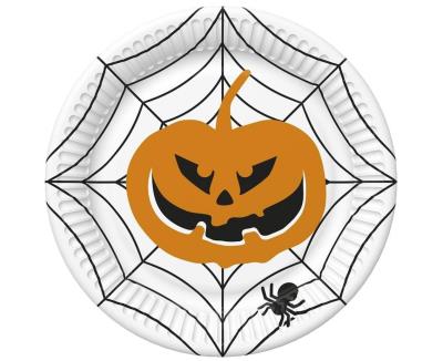 Opakowanie Talerzyki pap. Halloween Dynia pajęczyna 18cm 8szt