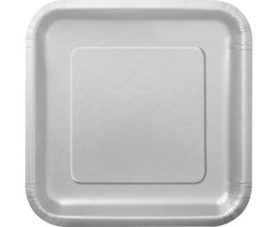 Opakowanie Talerzyki papierowe srebrne 23cm kwadratowe 14szt