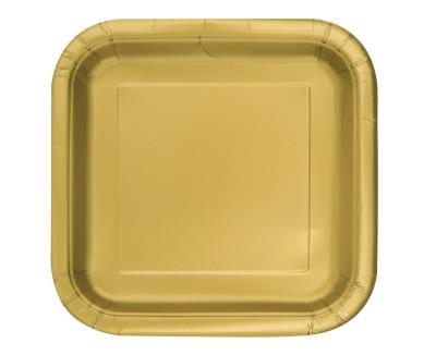 Opakowanie Talerzyki papierowe złote kwadratowe 18cm 16szt