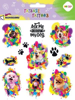 Tatuaże zmywalne Funny Dogs HAPPY COLOR. Wydawca: GDD. SmakLiter.pl Opakowanie Tatuaże zmywalne Funny Dogs HAPPY COLOR