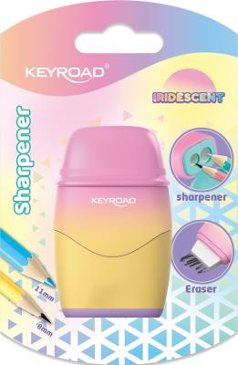 Temperówka plastikowa KEYROAD z gumką opalizująca podwójna blister 1szt.mix. Wydawca: Keyroad. SmakLiter.pl Opakowanie Temperówka plastikowa KEYROAD z gumką opalizująca podwójna blister 1szt.mix