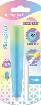 Temperówka plastikowa z gumką KEYROAD opalizująca pojedyncza blister 1szt.mix. Wydawca: Keyroad. SmakLiter.pl Opakowanie Temperówka plastikowa z gumką KEYROAD opalizująca pojedyncza blister 1szt.mix