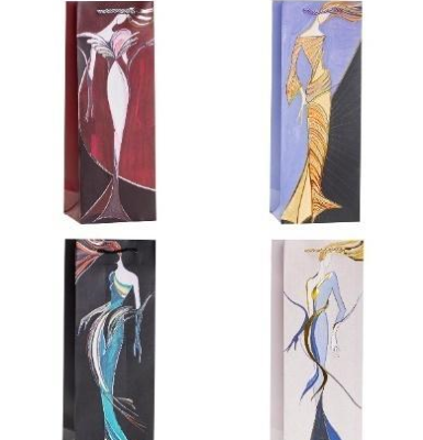 Opakowanie Torebka ozdobna na butelkę 12x35x9cm mix ROZETTE