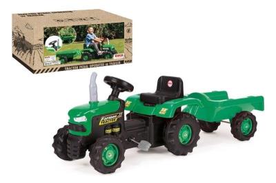 Traktor na pedały z przyczepą zielony. Wydawca: Dolu. SmakLiter.pl Opakowanie Traktor na pedały z przyczepą zielony
