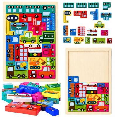 Opakowanie Układanka logiczna drewniane puzzle pojazdy 23el