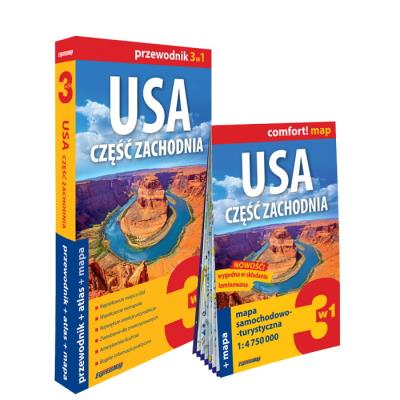 USA. Część zachodnia 3w1: przewodnik + atlas + mapa. Autor: Jabłoński Piotr. SmakLiter.pl Okładka książki USA. Część zachodnia 3w1: przewodnik + atlas + mapa