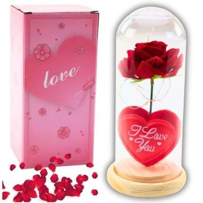 Opakowanie Wieczna róża w szkle oświetlenie LED czerwona