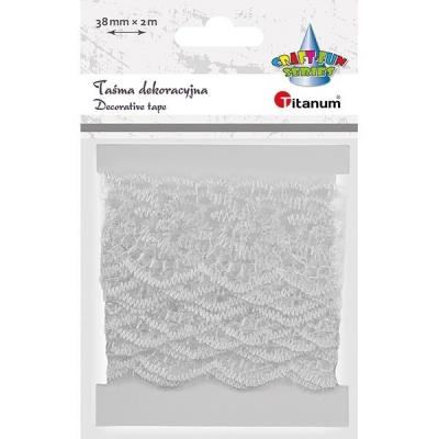 Opakowanie Wstążka koronka stylonowa falbanka 38mm 2m biała