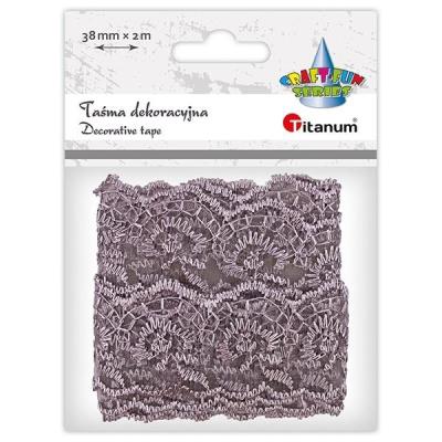 Opakowanie Wstążka koronka stylonowa falbanka 38mm 2m szara