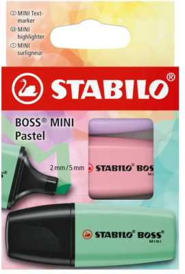 Zakreślacz Boss Mini Pastel 3szt. Wydawca: Stabilo. SmakLiter.pl Opakowanie Zakreślacz Boss Mini Pastel 3szt