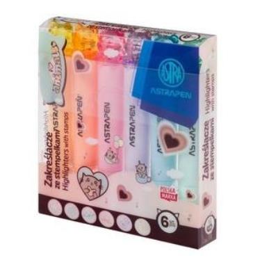 Opakowanie Zakreślacze ze stempelkami Animals 6kol ASTRA