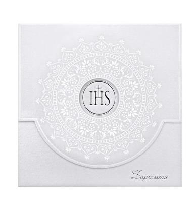 Opakowanie Zaproszenia komunijne z ornamentem biały 10szt