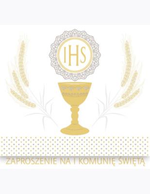 Opakowanie Zaproszenie kwadrat ZKW 120x120 Komunia zest. 57188 Dziecięce - Chłopiec, Dziewczynka, Grafika, Religia, Tłoczenie, Złote