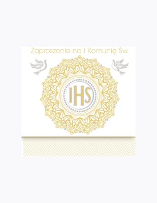 Opakowanie Zaproszenie kwadrat ZKW 120x120 Komunia zest. 57190 Dziecięce - Chłopiec, Dziewczynka, Grafika, Religia, Tłoczenie, Złote