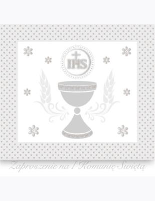 Opakowanie Zaproszenie kwadrat ZKW 120x120 Komunia zest. 57192 Dziecięce - Chłopiec, Dziewczynka, Grafika, Religia, Srebrne, Tłoczenie