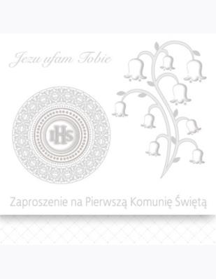 Opakowanie Zaproszenie kwadrat ZKW 120x120 Komunia zest. 57193 Dziecięce - Chłopiec, Dziewczynka, Grafika, Religia, Srebrne, Tłoczenie