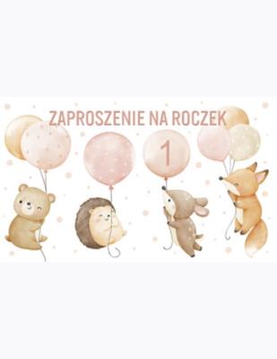 Opakowanie Zaproszenie Z 160x95 Urodziny Roczek zest. 60085 Dziecięce - Baby, Dziecięce, Dziewczynka, Roczek, Urodziny, Zwierzęta