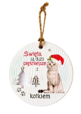 Opakowanie Zawieszka ceramiczna Boże Narodzenie kot biały