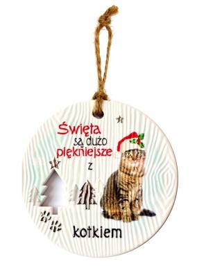 Opakowanie Zawieszka ceramiczna Boże Narodzenie kot szary