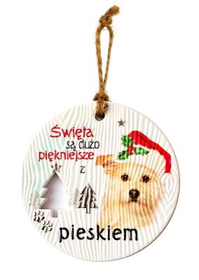 Opakowanie Zawieszka ceramiczna Boże Narodzenie piesek