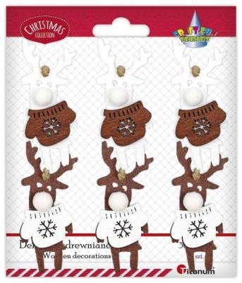 Opakowanie Zawieszki drewniane renifery w sweterkach 6szt