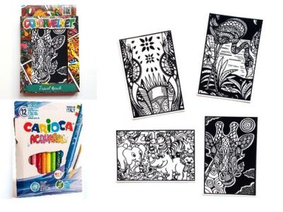 Opakowanie Zestaw 4 Kolorowanek Welwetowych + 12 Flamastrów Carioca - ZOO