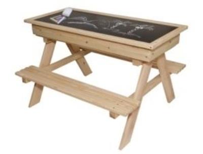 Zestaw drewniany ogrodowy stolik + 2 ławeczki. Wydawca: 3toysm. SmakLiter.pl Opakowanie Zestaw drewniany ogrodowy stolik + 2 ławeczki