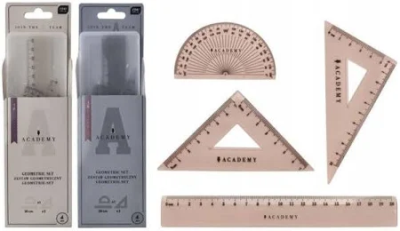 Zestaw geometryczny Academy z linijką 20cm mix. Wydawca: INTERDRUK. SmakLiter.pl Opakowanie Zestaw geometryczny Academy z linijką 20cm mix