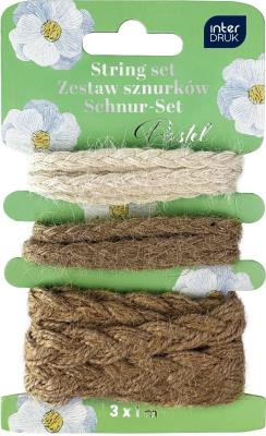 Opakowanie Zestaw naturalnych sznurków dekor. 3x1m Pastel
