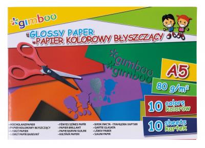 Zeszyt papierów kolorowych błyszczących A5 Gimboo 10 kolorów. Wydawca: Gimboo. SmakLiter.pl Opakowanie Zeszyt papierów kolorowych błyszczących A5 Gimboo 10 kolorów