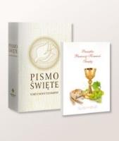 Okładka książki Pismo Święte ST i NT duże białe + Pam. I Kom. Św.