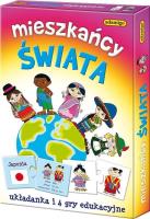 Mieszkańcy świata Gra edukacyjna. Autor: Pogorzelska Julia. SmakLiter.pl Okładka książki Mieszkańcy świata Gra edukacyjna