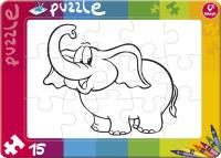 Puzzle do kolorowania 15 Słonik. Wydawca: Promatek. SmakLiter.pl Opakowanie Puzzle do kolorowania 15 Słonik