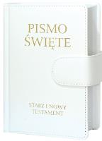 Okładka książki Pismo Święte ST i NT małe białe z zapięciem